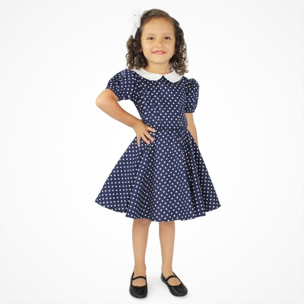 34.95  I Love Lucy Inspired Dress - Girl's Blue and White Polka Dot Dress